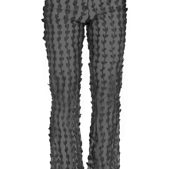 BLACK WOVEN SHEER LACE FLARED PANTS - Picture 2 of 2